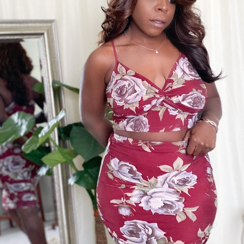 Floral Spaghetti Strap 2-Piece Skirt Set